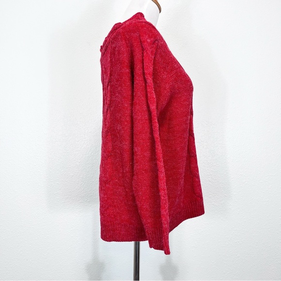 ANDTHEWHY Cable Knit Off The Shoulder Sweater Red Size M/L - Picture 2 of 7
